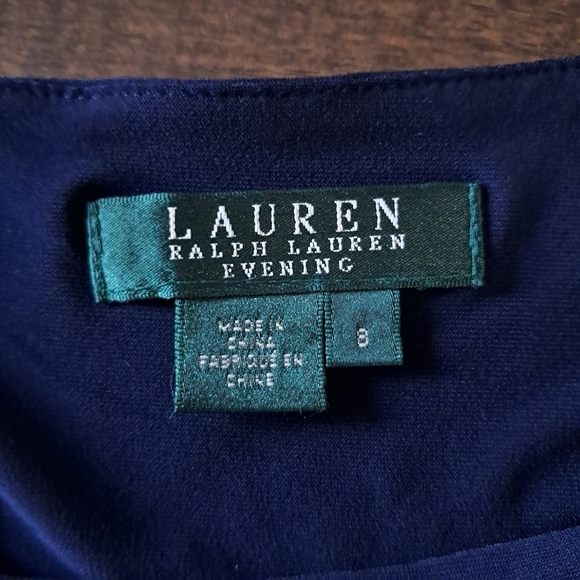 Lauren Ralph Lauren Evening Size 8 Navy Blue Floor Length Dress Embellished - Picture 7 of 9